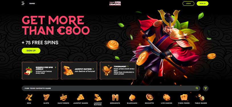 Spin Samurai Casino game lobby with hundreds of slot titles